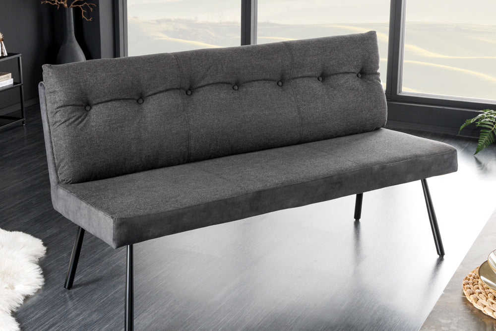 Banquette moderne BIG GEORGE 160cm anthracite velours tissu structuré ressorts ensachés noir