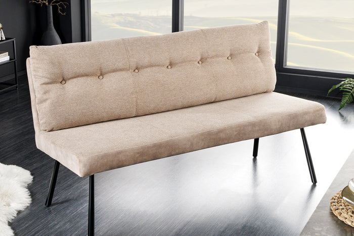 Banquette moderne BIG GEORGE 160cm champagne beige velours tissu structuré ressorts ensachés