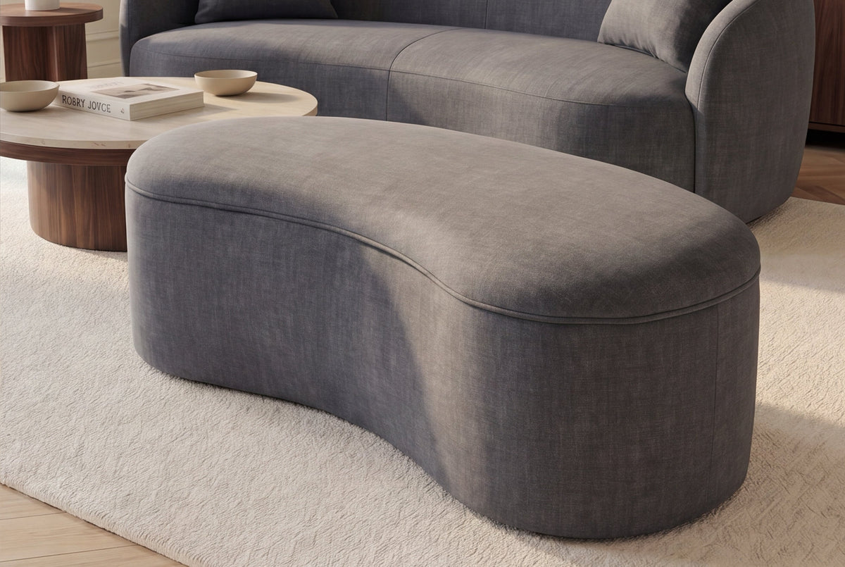 Banquette rembourrée extravagante ELEMENTAL 120cm gris graphite velours rangement forme organique