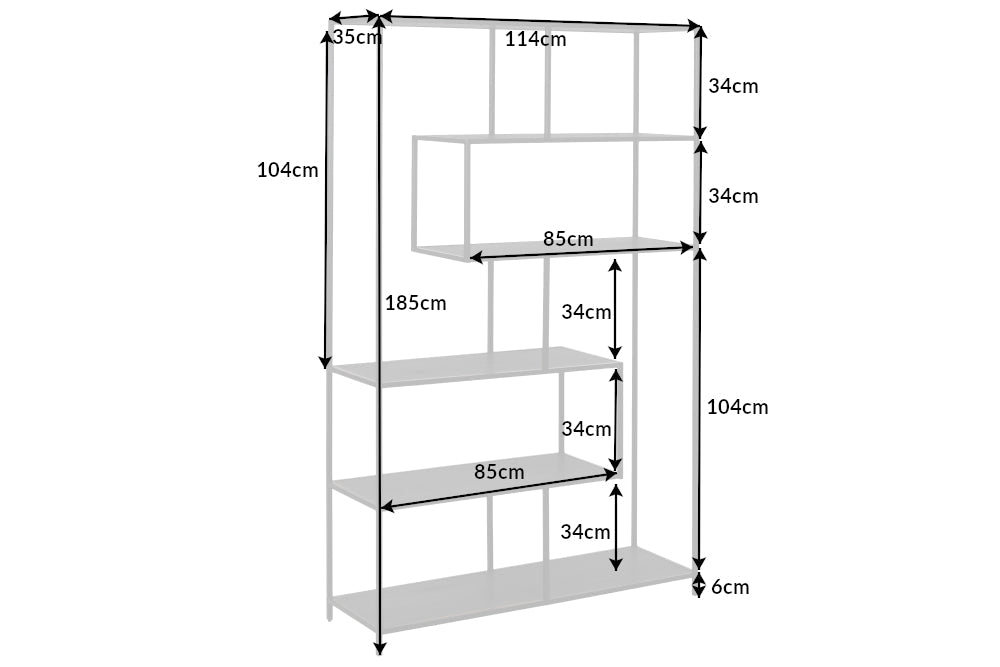 Bibliothèque industrielle SLIM LINE 185x114cm frêne noir six étagères