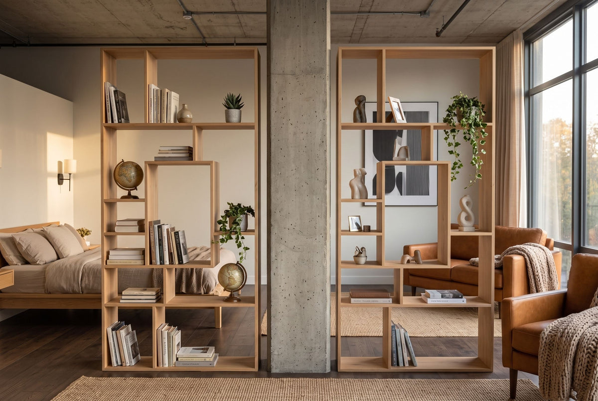 Bibliothèque massive CUBUS 180cm en manguier naturel finition crème onze compartiments