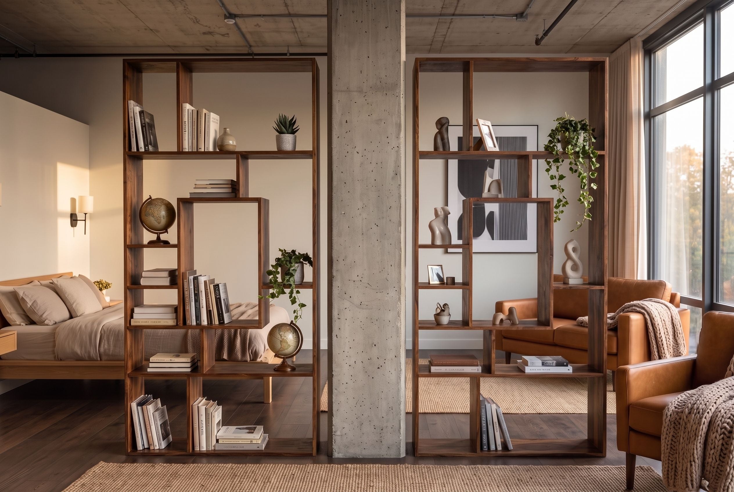 Bibliothèque massive CUBUS 180cm finition pierre Sheesham marron grain unique