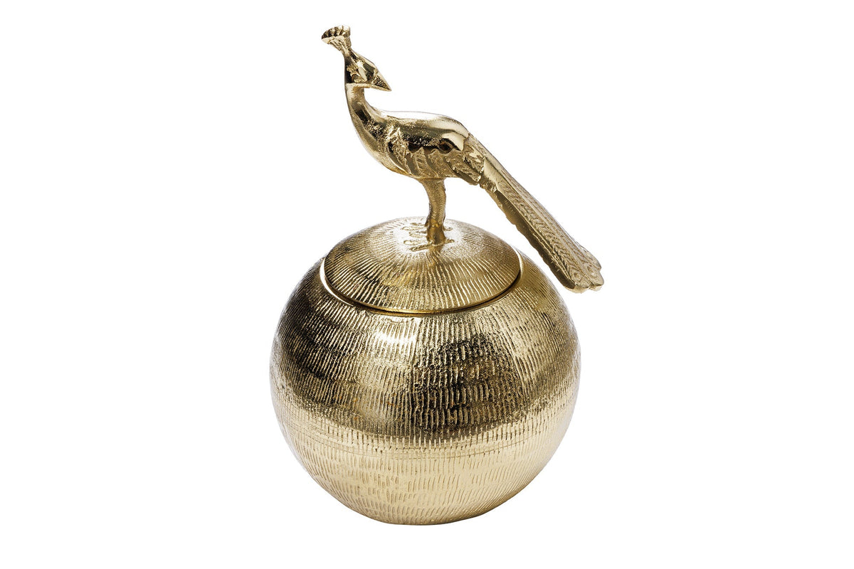 Boîte décorative WILDLIFE BIRD 30cm métal rond doré antique