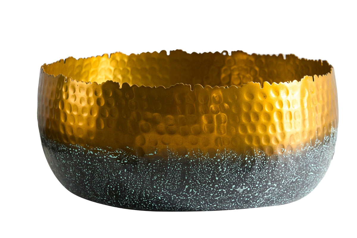 Bol décoratif artisanal ORIENT 31 cm doré avec patine au design martelé classique