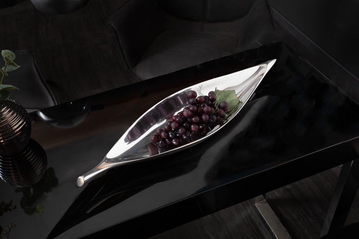 Bol décoratif artisanal SILVER LEAF 40cm aluminium argenté