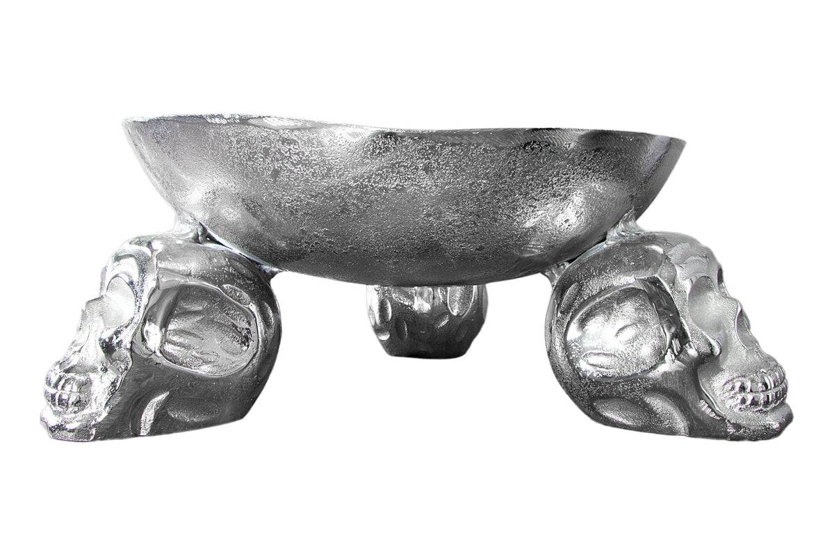 Bol décoratif design SKULL 35cm tête de mort en aluminium argenté