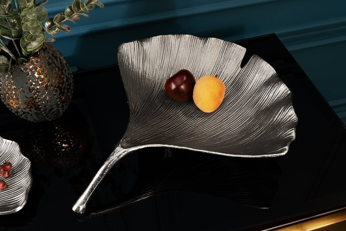 Bol décoratif GINKGO 45cm métal argenté fait main
