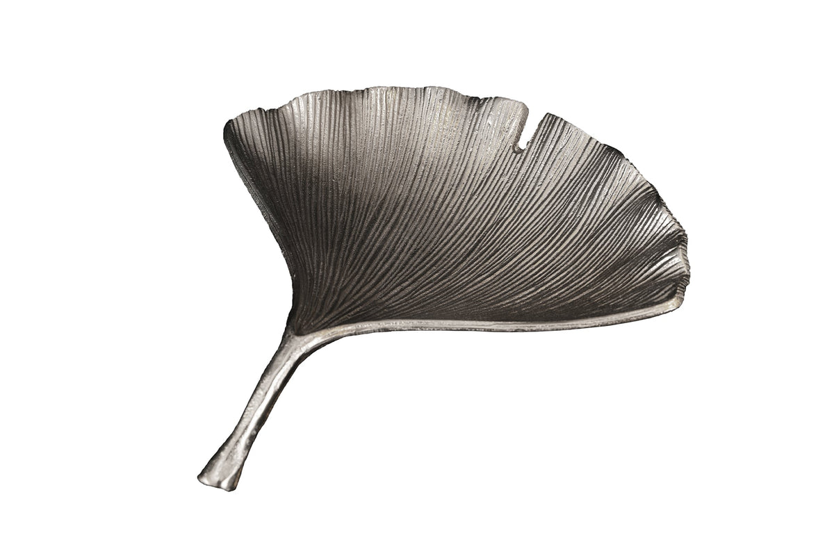 Bol décoratif GINKGO 45cm métal argenté fait main