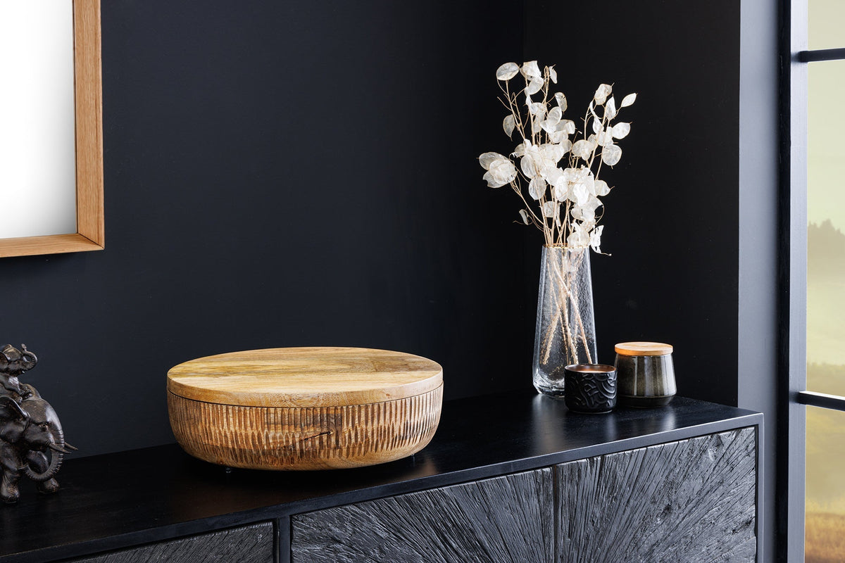 Bol fait main PURE NATURE 40cm bois de manguier naturel rond avec couvercle boîte à bijoux