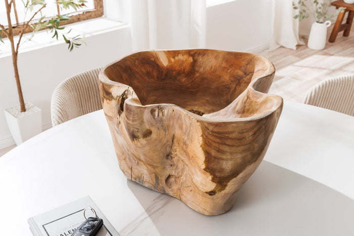 Bol unique FLOWERS 45cm en teck naturel en bois de racine