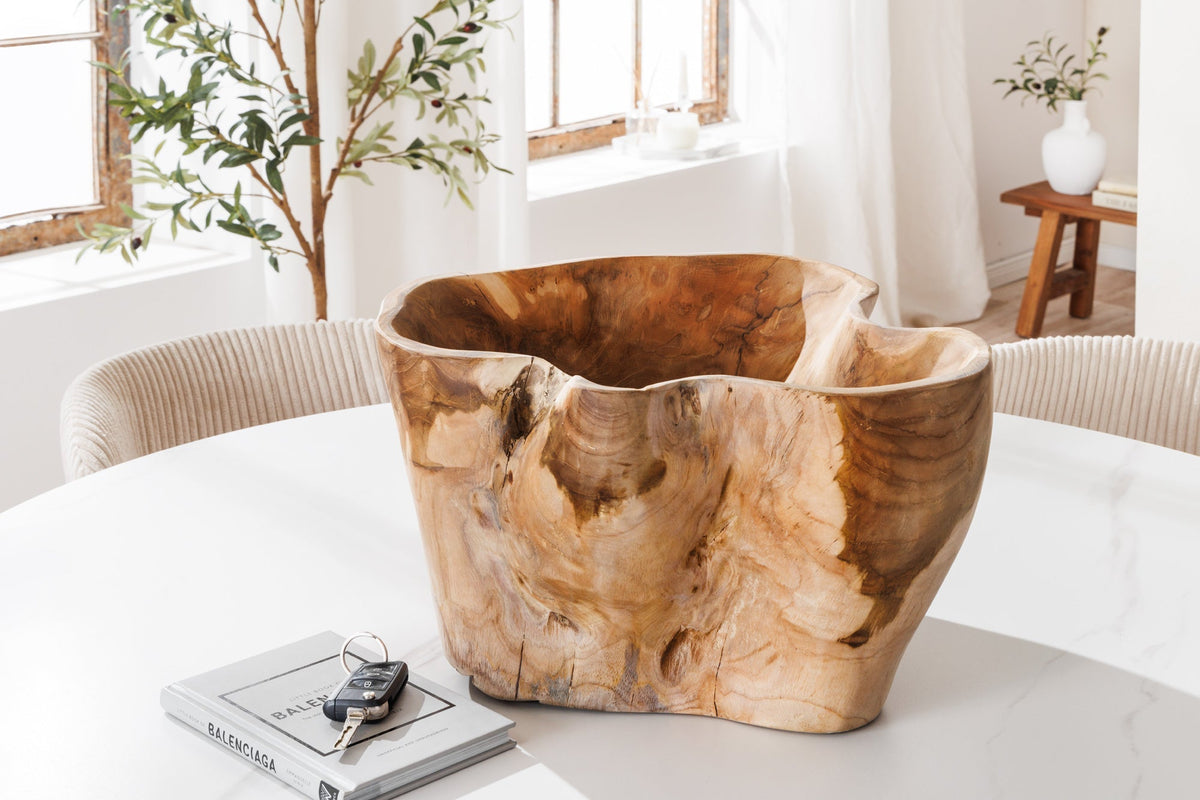 Bol unique FLOWERS 45cm en teck naturel en bois de racine
