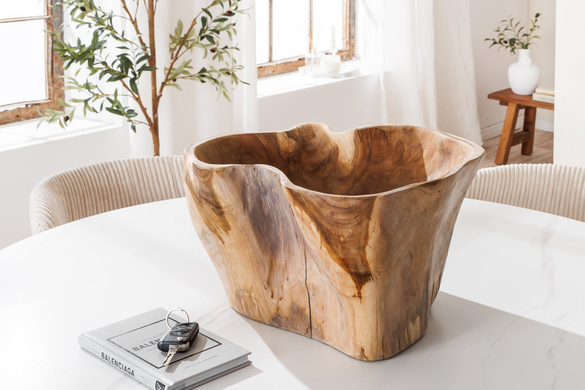Bol unique FLOWERS 45cm en teck naturel en bois de racine