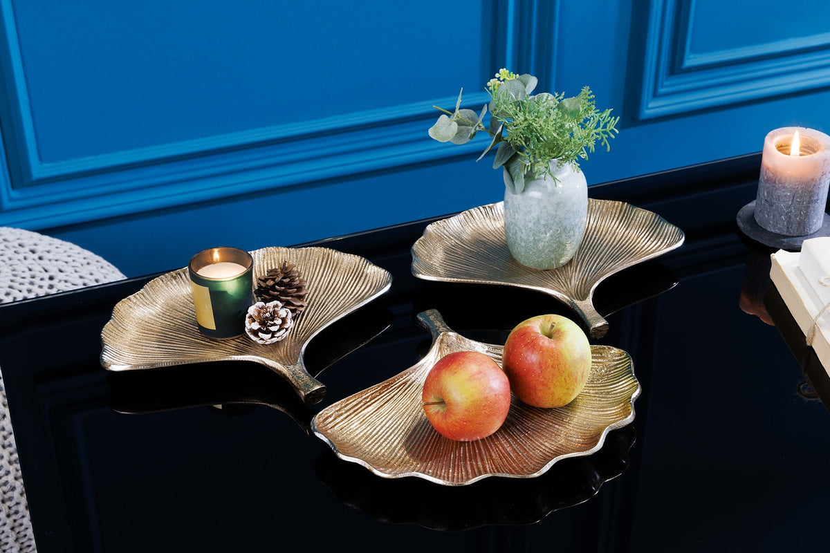 Bols décoratifs set de 3 GINKGO 30cm métal doré fait main