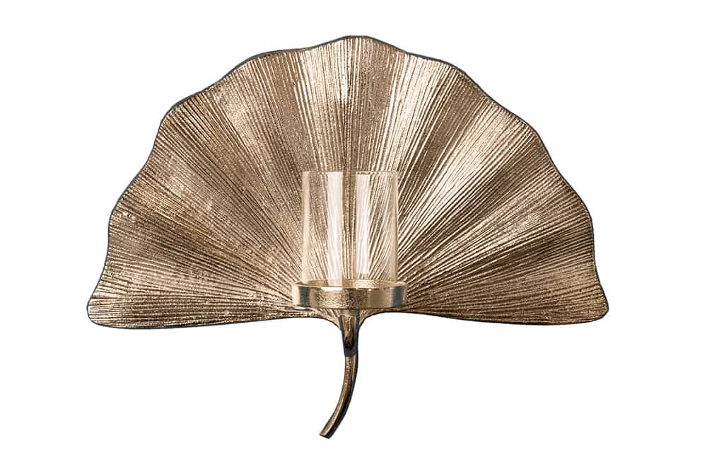 Bougeoir décoratif GINKGO 44cm bougie chauffe-plat murale en métal argenté fait main