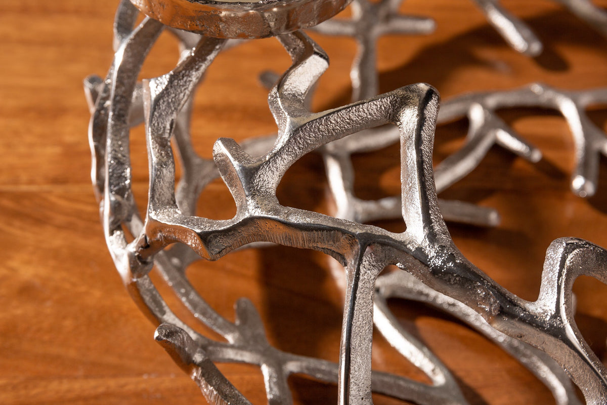 Bougeoir élégant ABSTRAIT 38cm couronne argentée composée de branches pour 4 bougies