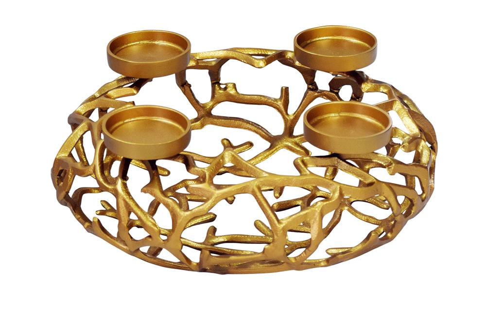 Bougeoir élégant ABSTRAIT 38cm couronne dorée composée de branches pour 4 bougies