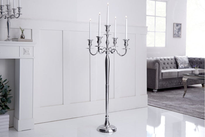 Bougeoir MODERNE BAROQUE 120cm argent lustre à 5 bras bougeoir en aluminium poli