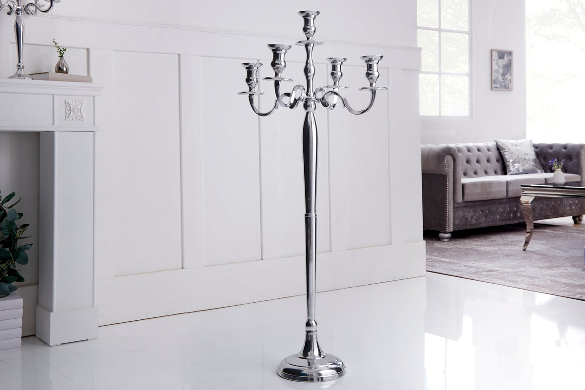 Bougeoir MODERNE BAROQUE 120cm argent lustre à 5 bras bougeoir en aluminium poli