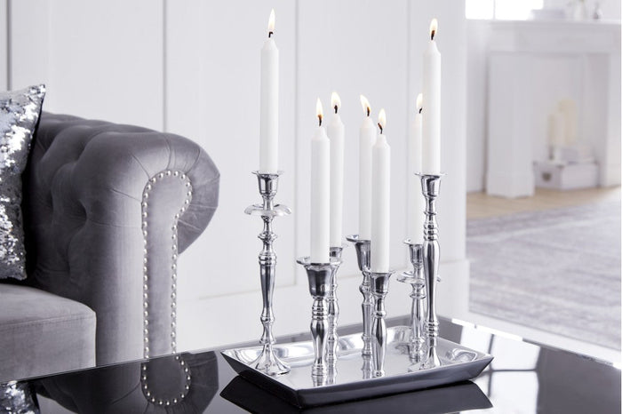 Bougeoir MODERNE BAROQUE 30cm 7 flammes bougeoir aluminium poli argent plaque décorative