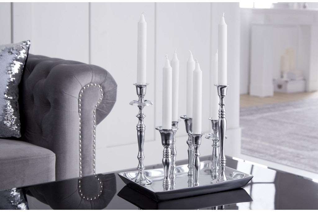 Bougeoir MODERNE BAROQUE 30cm 7 flammes bougeoir aluminium poli argent plaque décorative