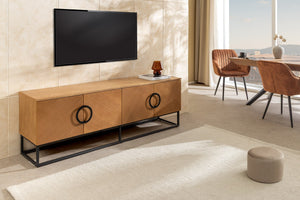 Buffet bas industriel GRANDEZZA 180cm chêne naturel meuble TV métal noir