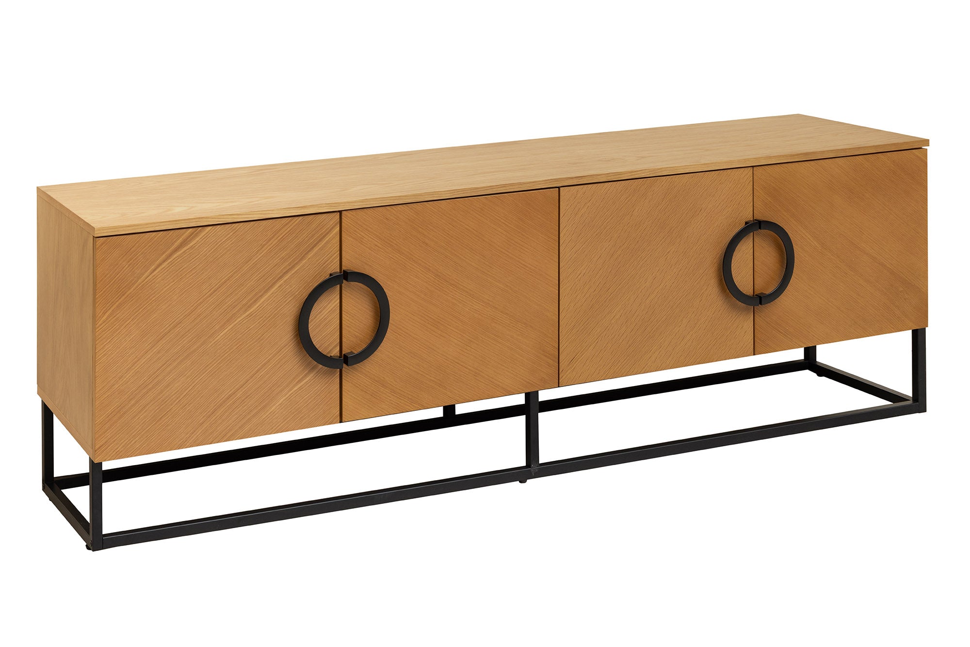 Buffet bas industriel GRANDEZZA 180cm chêne naturel meuble TV métal noir