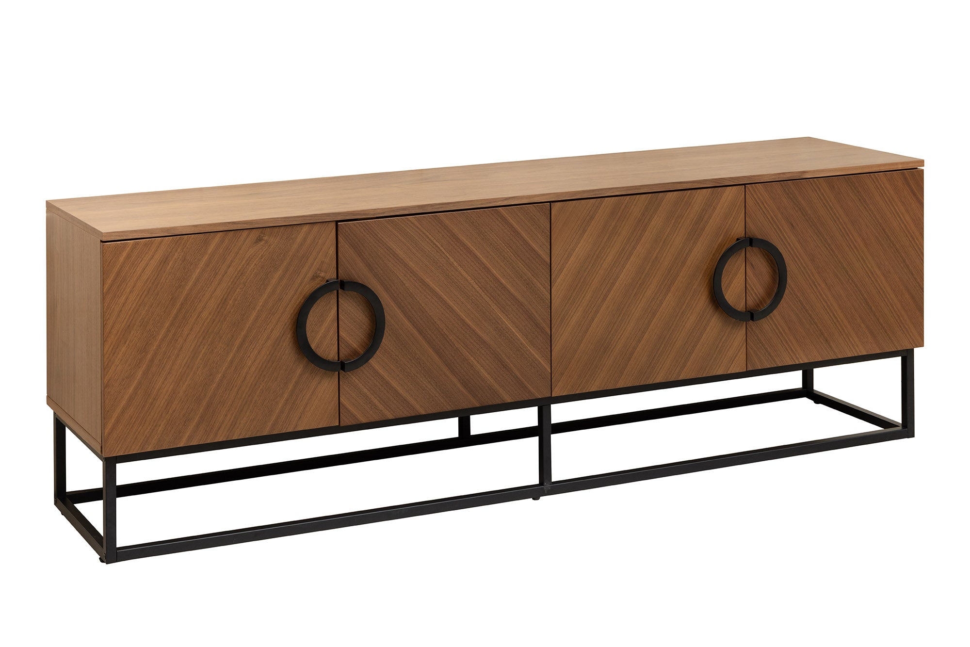 Buffet bas industriel GRANDEZZA 180cm noyer naturel meuble TV métal noir