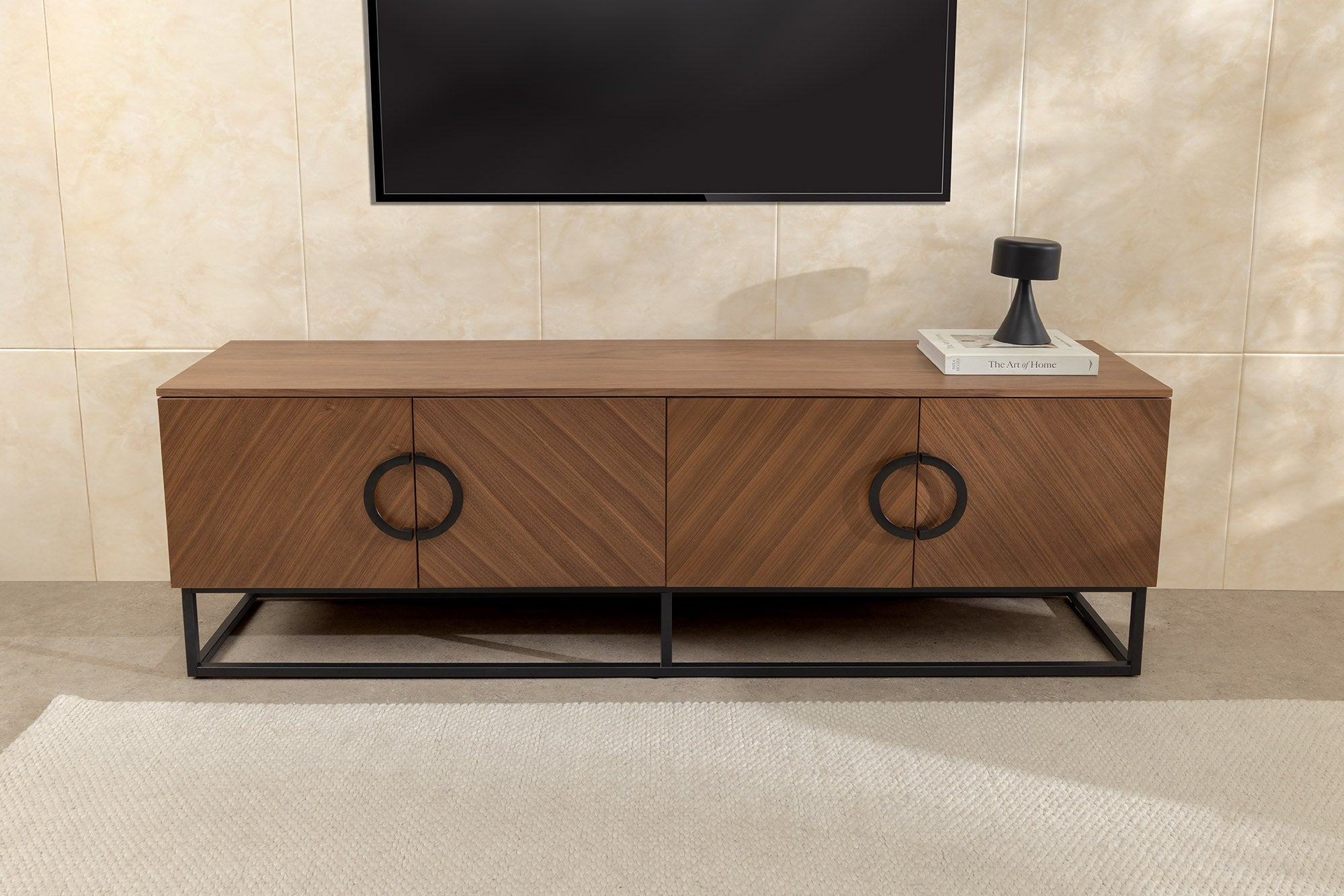 Buffet bas industriel GRANDEZZA 180cm noyer naturel meuble TV métal noir
