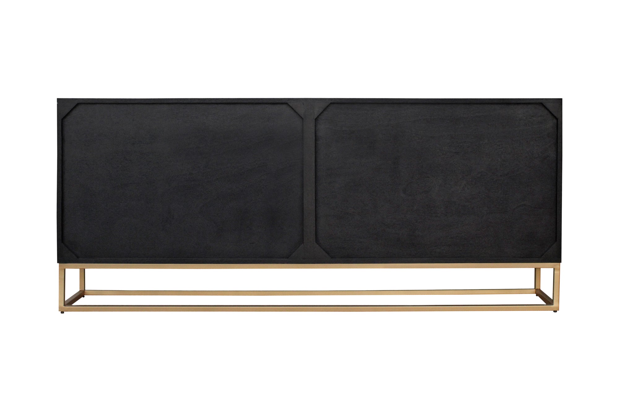 Buffet design ILLUSION 180cm en bois de manguier massif noir avec sculptures 3D structure en métal fer doré