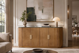 Buffet design VENEZIANO 170cm laiton bois de manguier marbre vert or