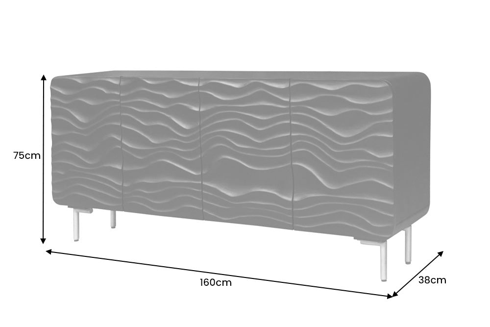 Buffet design WAVE 160cm en manguier noir massif pieds métal doré mat