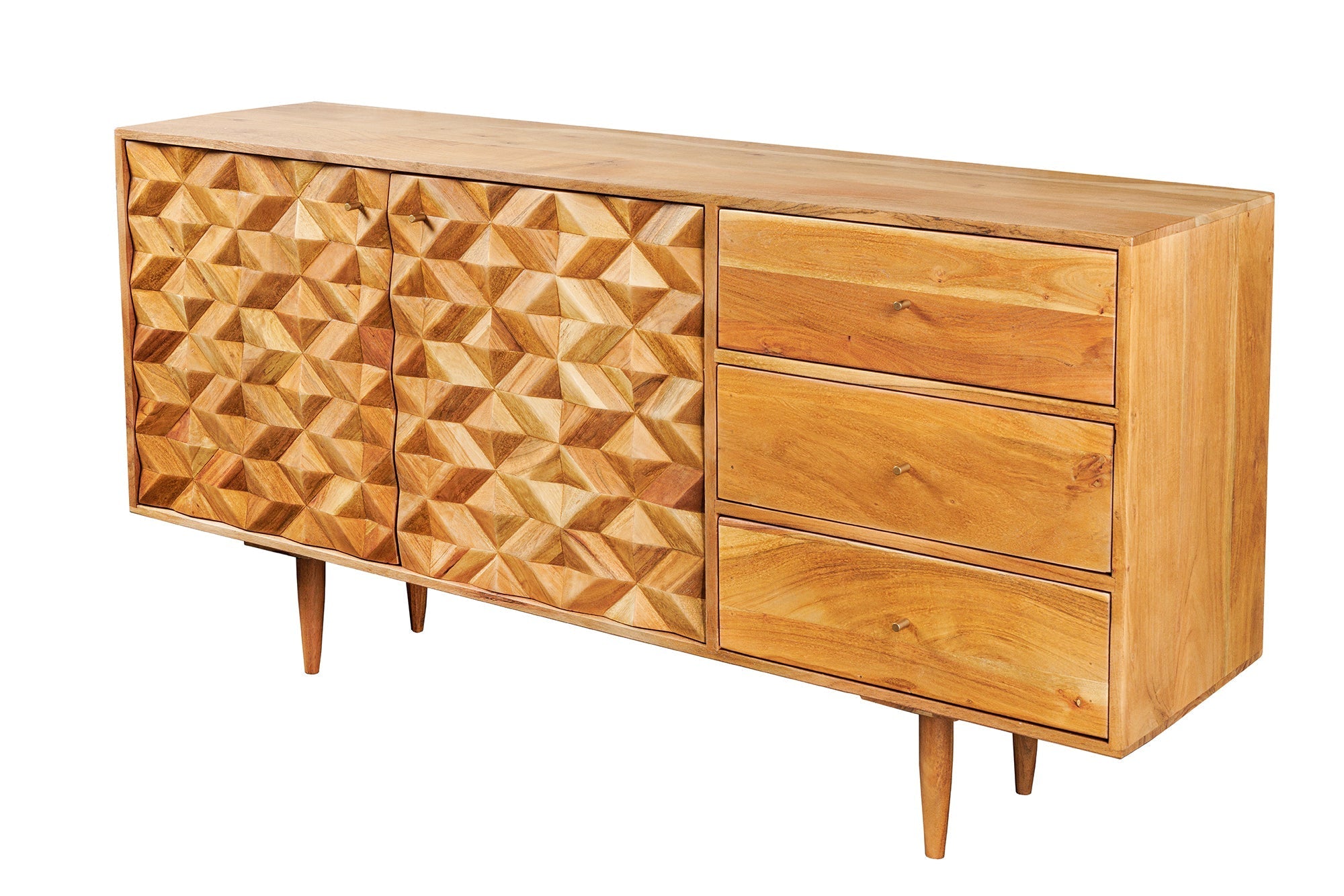 Buffet en bois massif ALPINE 145cm acacia finition miel commode avec tiroirs design rétro