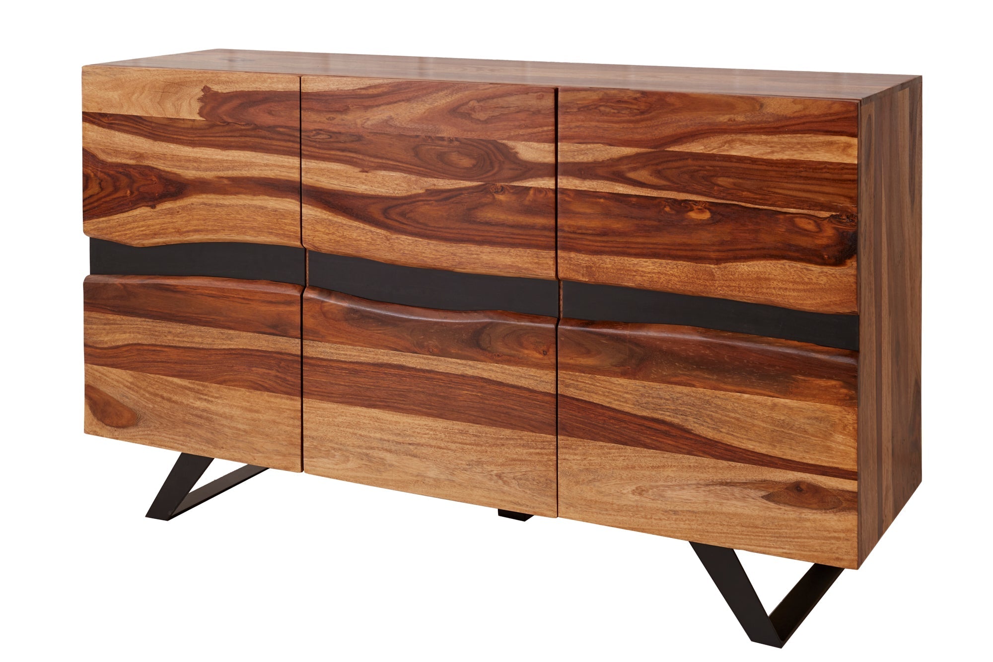 Buffet en bois massif AMAZONAS 150cm bord sapin marron structure métal noir
