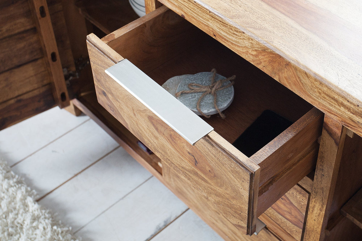 Buffet en bois massif PURE 135cm commode finition pierre de Sheesham marron