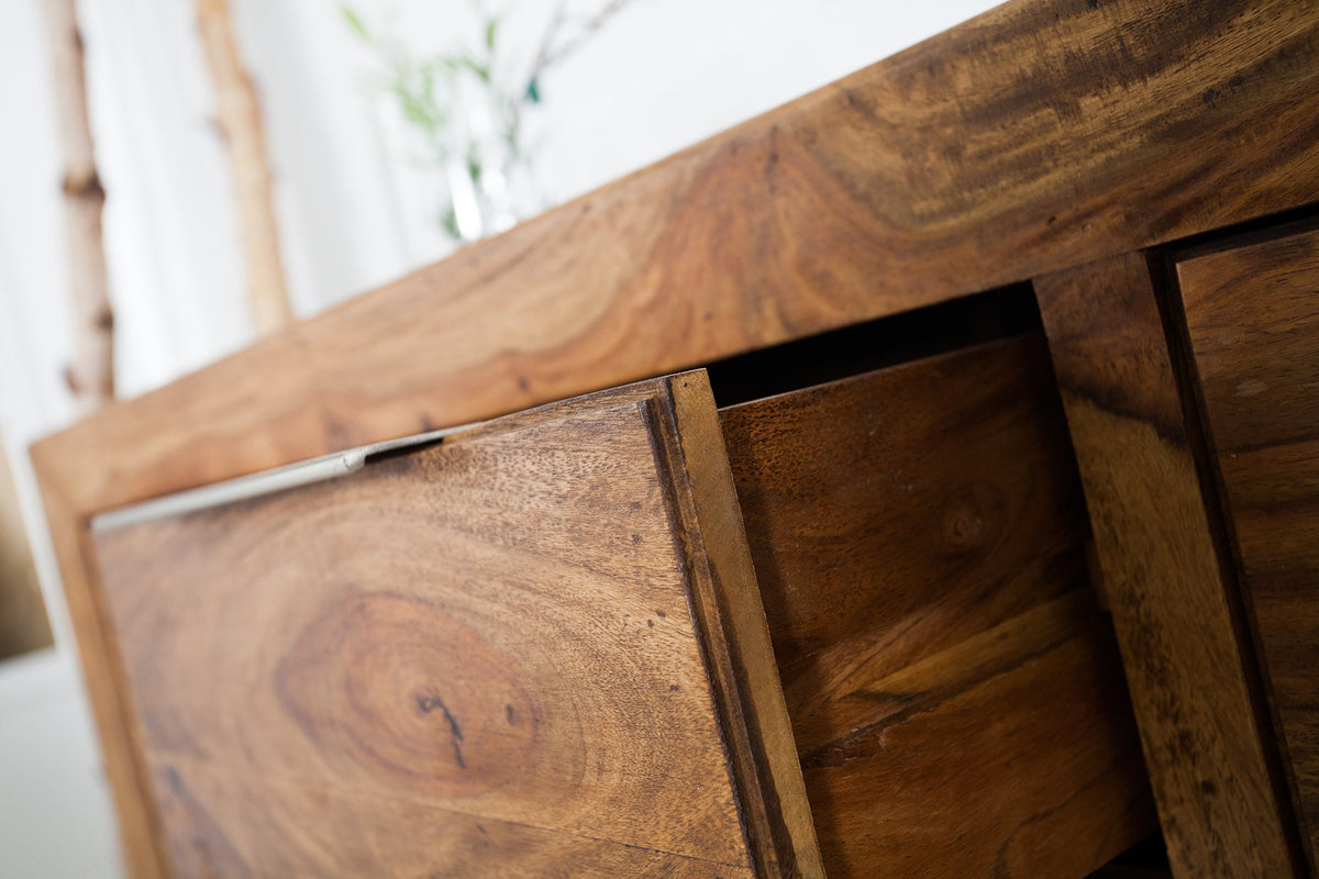 Buffet en bois massif PURE 135cm commode finition pierre de Sheesham marron