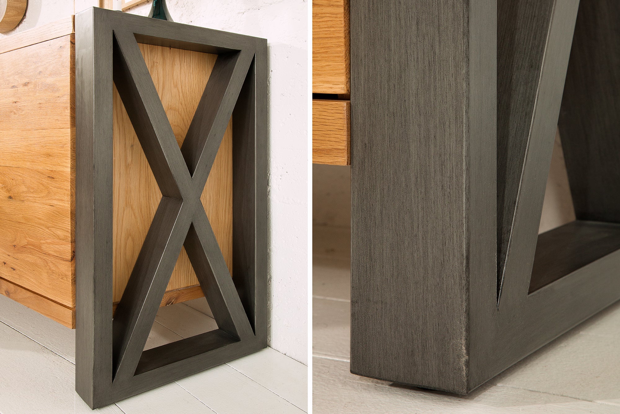Buffet en bois massif THOR 200 cm avec tiroirs chêne sauvage naturel métal huilé noir