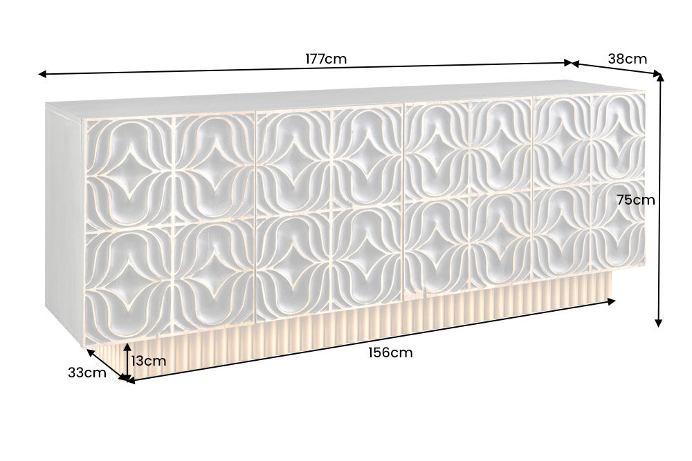 Buffet fait main PIAZZA SAN MARCO 180cm gris doré en bois de manguier massif design 3D