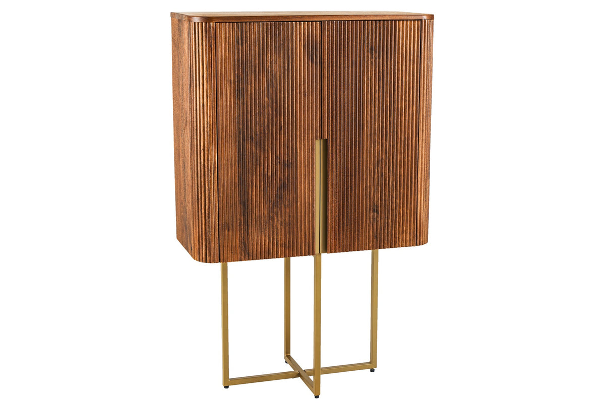 Buffet haut design GATSBY 125cm marron mat doré bois de manguier rétro
