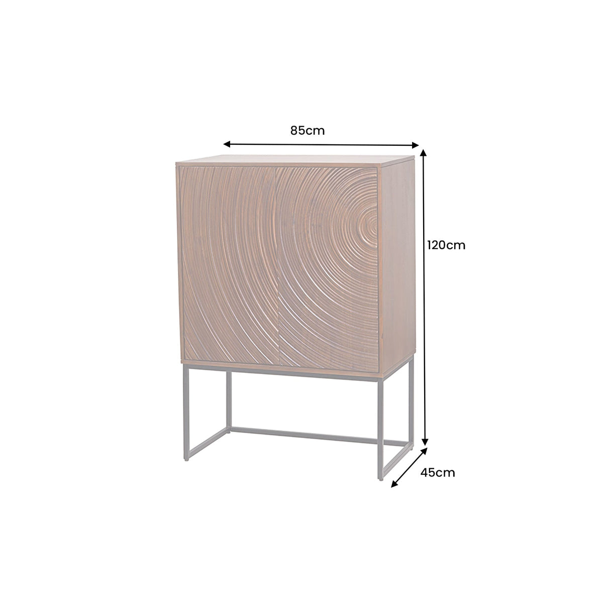 Buffet haut design ORBIT 120cm en manguier marron avec façade 3D métal noir