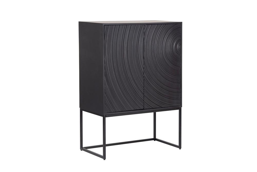 Buffet haut design ORBIT 120cm en manguier noir avec façade 3D en métal