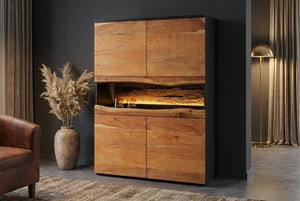 Buffet haut en bois massif GRAND ACACIA 120cm acacia marron avec éclairage LED bord d’arbre