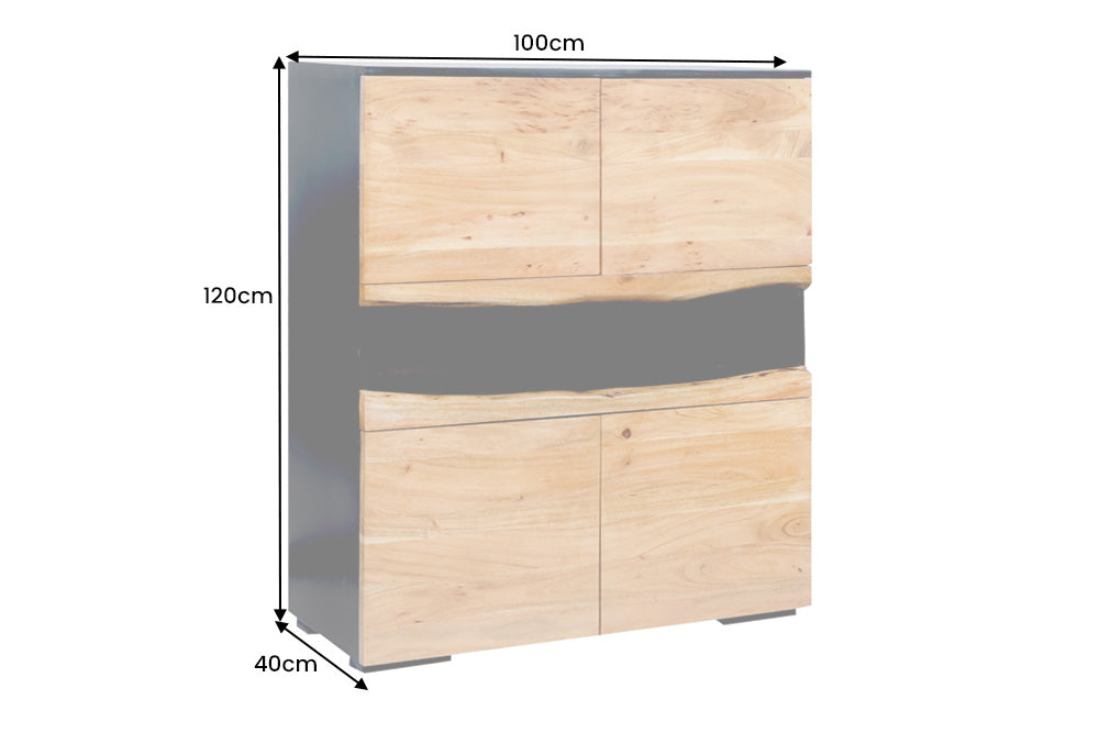 Buffet haut en bois massif GRAND ACACIA 120cm acacia marron avec éclairage LED bord d’arbre