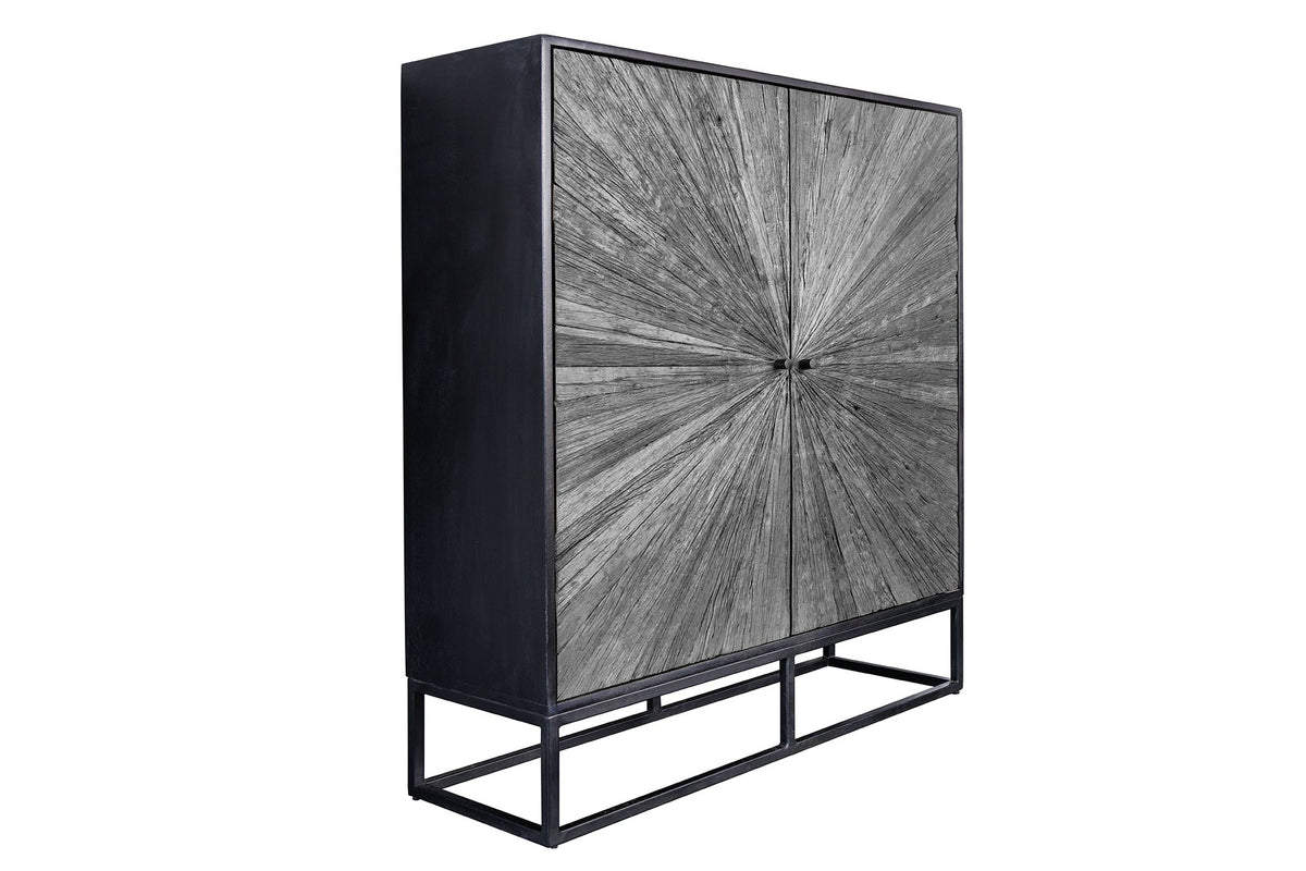 Buffet haut massif BARRACUDA 120cm en manguier gris façade teck métal noir