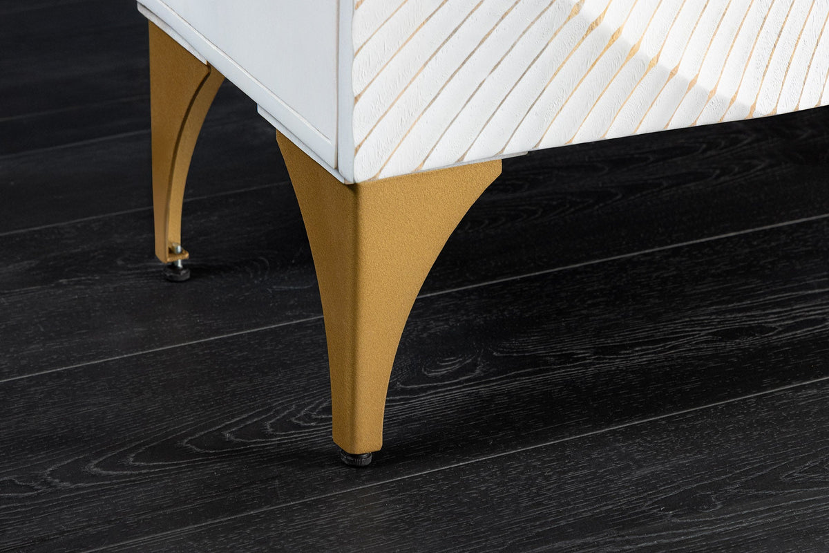 Buffet haut massif GOLDEN SUNSET 120cm en bois de manguier doré blanc avec sculptures 3D
