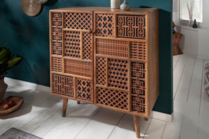 Buffet haut massif MARRAKESCH 120cm en manguier avec décoration style bohème