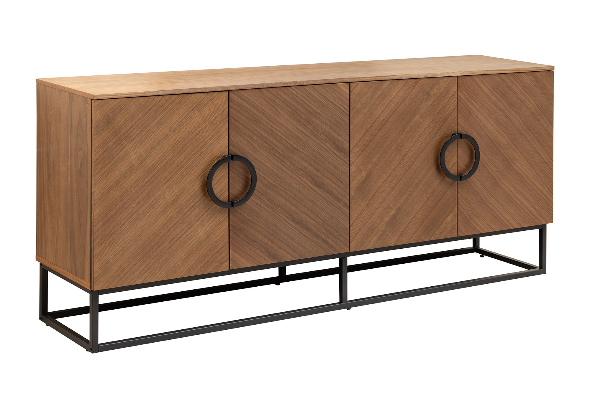 Buffet industriel GRANDEZZA 180cm noyer naturel métal noir beaucoup de rangements