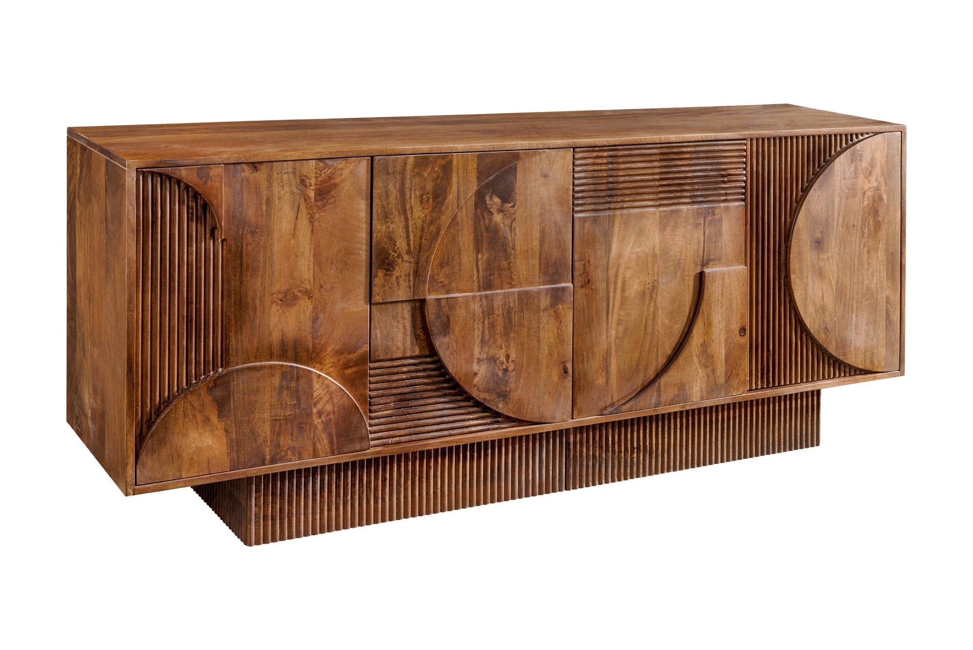 Buffet massif ART DECO 170cm marron fumé manguier façade 3D