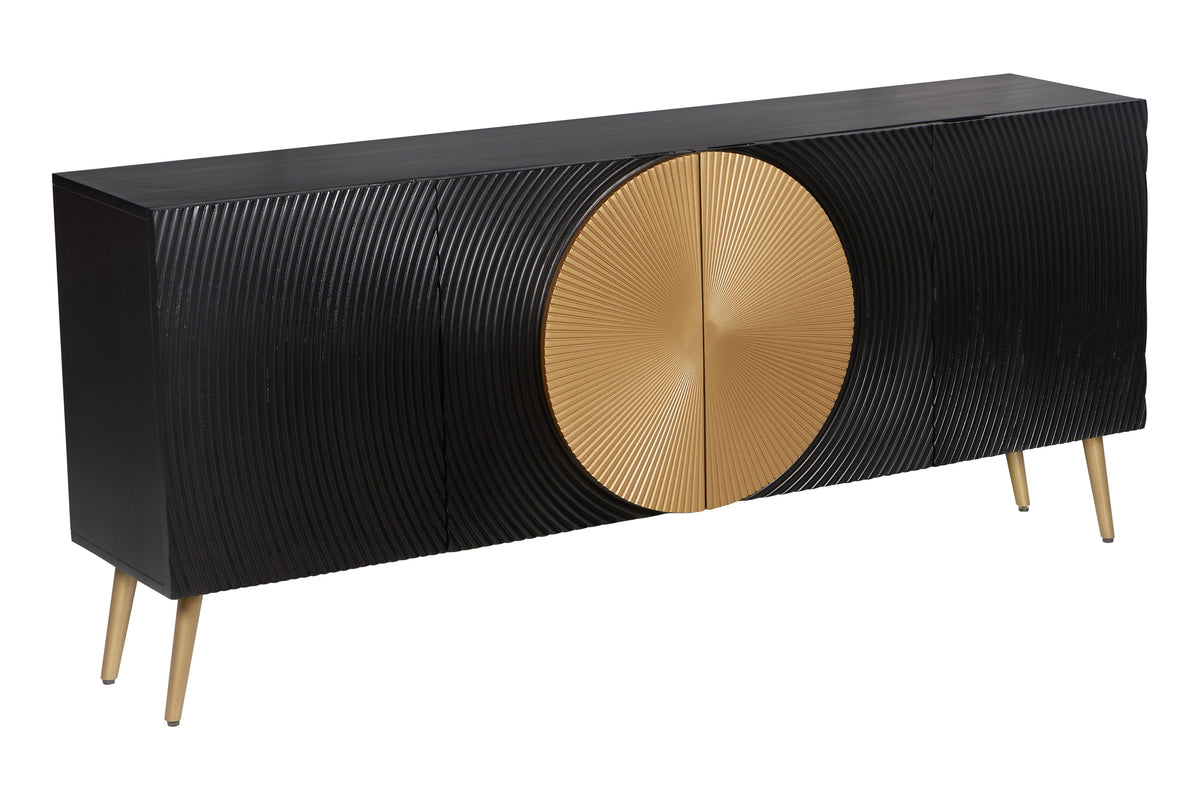 Buffet massif AURUM 180cm en manguier noir avec élément doré emblématique