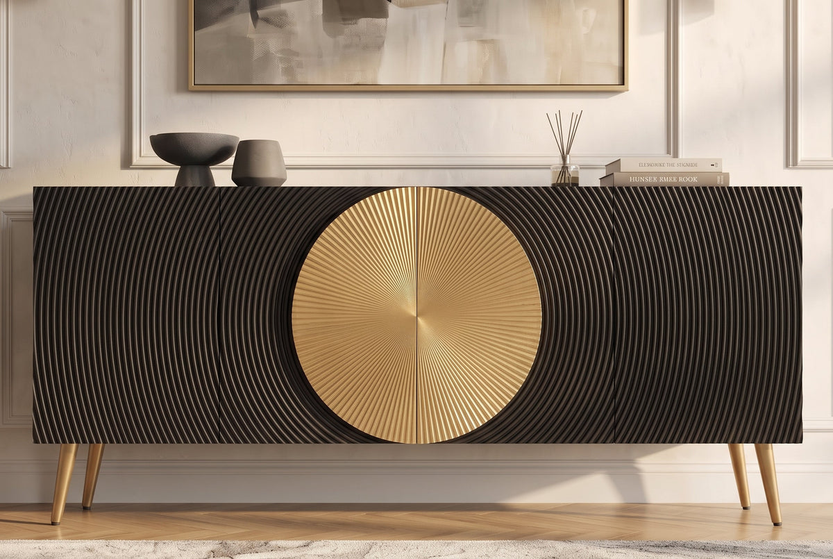 Buffet massif AURUM 180cm en manguier noir avec élément doré emblématique