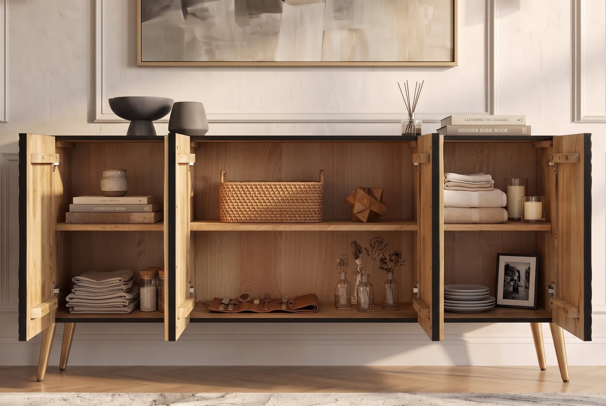 Buffet massif AURUM 180cm en manguier noir avec élément doré emblématique